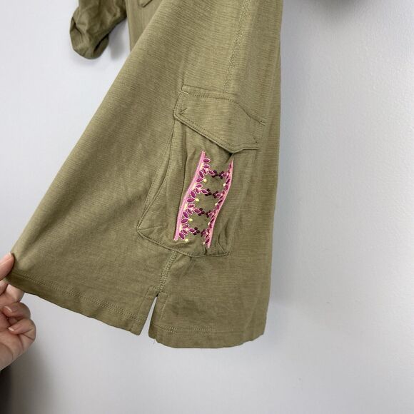 Tea Collection Outback Dress Girls Size 4 Army Green Cargo Pockets 100% Cotton - Picture 2 of 7